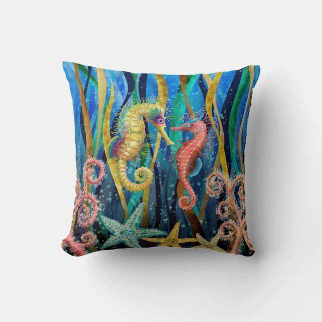 Cute Seahorse with starfish Pillow Kussen (Voorkant)