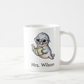 Cute Seal Reading Book Custom Koffiemok