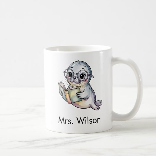 Cute Seal Reading Book Custom Koffiemok (Rechts)