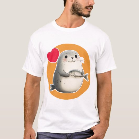 Cute Seal with Fish T-shirt (Voorkant)