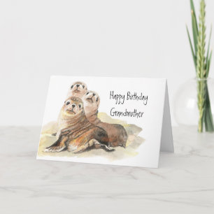 Cute Seals Grandmother Birthday Watercolor Animals Kaart