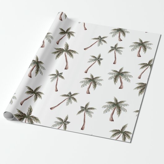 Cute Seamless Palm Trees Pattern, Summer Gift Cadeaupapier (Uitgerold)