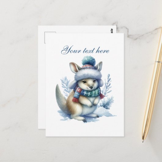 Cute Seasonal Winter kangaroo add text Briefkaart (Voorkant / Achterkant in situ)