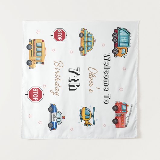 Cute Service Vehicle Birthday bash welcome sign  Wandkleed (Voorkant (horizontaal))