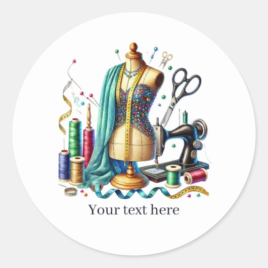 Cute sewing lovers add text ronde sticker (Voorkant)