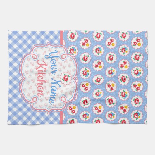 Cute Shabby Chic Floral and Pset Personalized Theedoek (Horizontaal)