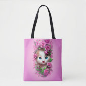 Cute Shabby Chic Kitten, Roze Rose Draagtas (Voorkant)