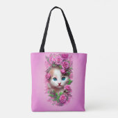 Cute Shabby Chic Kitten, Roze Rose Draagtas (Achterkant)