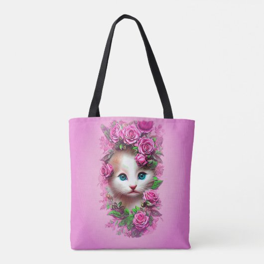 Cute Shabby Chic Kitten, Roze Rose Draagtas (Achterkant)