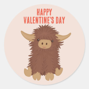 Cute, shaggy Highland koe klaslokalen Valentijn Ronde Sticker