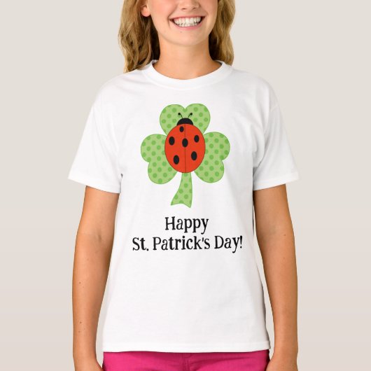 Cute Shamrock Polka dots St. Patricks Day ladybug T-shirt (Voorkant)