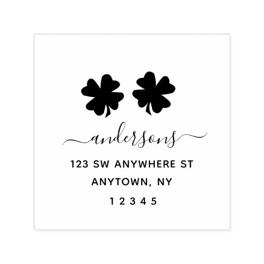 Cute Shamrock Return Address Personalized Zelfinktende Stempel (Design)