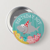 Cute Shark Boy Birthday 3-inch Button (Voorkant /achterkant)