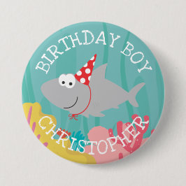 Cute Shark Boy Birthday 3-inch Button