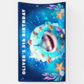 Cute Shark Boy Birthday Party Spandoek (Verticaal)