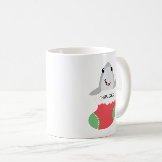 Cute Shark Noël Stocking Mug (Devant droit)