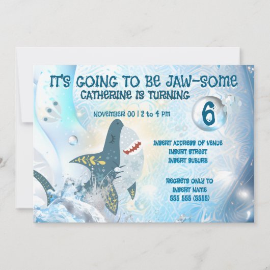 Cute Shark Ocean Kids Birthday Invitation (Devant)