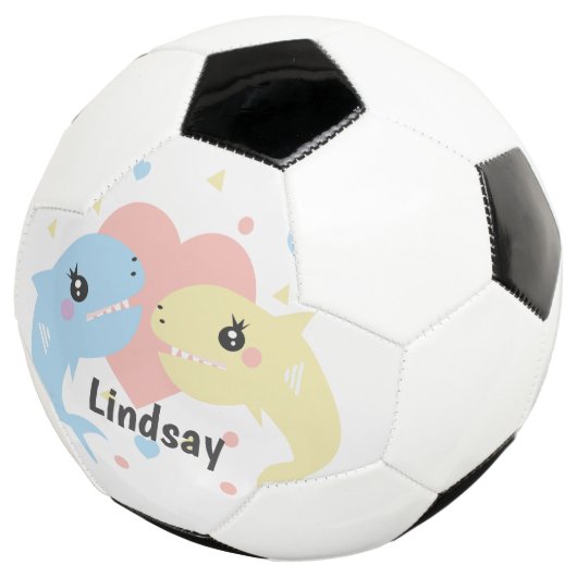Cute Shark Pastel Monogram Name Voetbal (Drie kwart)
