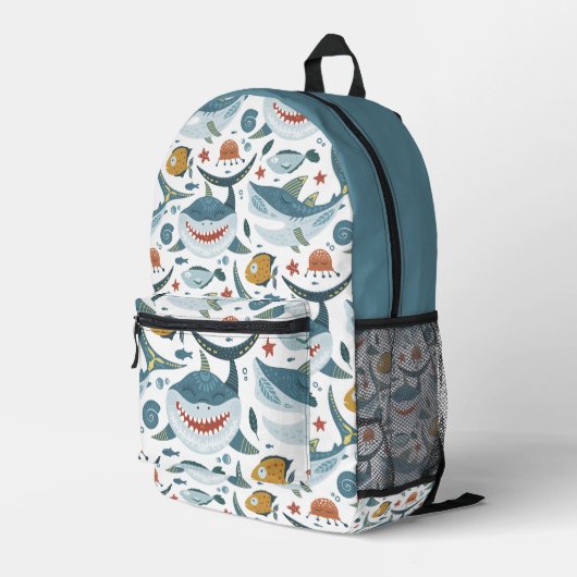Cute Shark Pattern Bedrukte Rugzak (Achterkant Hoek Rechts)