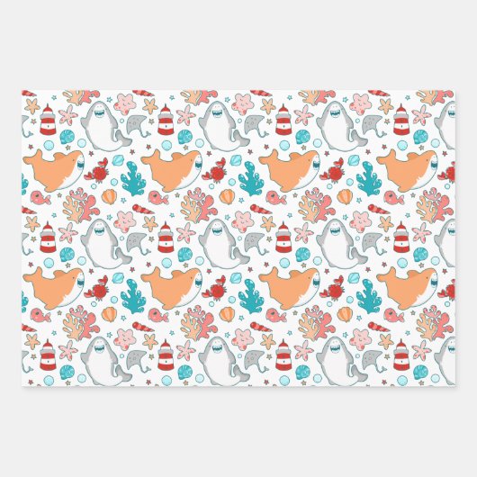 Cute Shark Pattern Inpakpapier Vel (Voorkant 2)