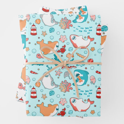 Cute Shark Pattern Inpakpapier Vel (In situ)