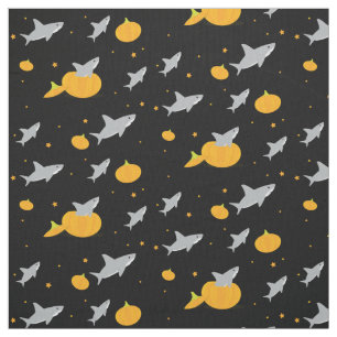 Cute Sharks Grey Black Oranje Pumpkins Halloween Stof