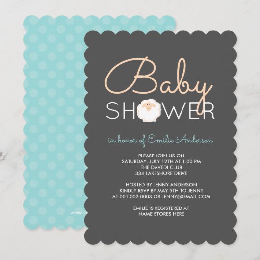 Cute Sheep Baby shower Invitation Kaart (Voorkant / Achterkant)