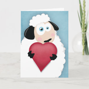 Cute Sheep die een Love Heart Valentijn Cards houd Feestdagen Kaart
