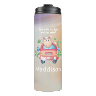 Cute Sheep Fitness Quote met naam Marble Thermosbeker