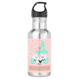 Cute Sheep & Stars Name & Initiaal Monogram Pink Waterfles