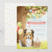 Cute Sheltie Chien Anniversaire Fête Invitation (Devant / Derrière)
