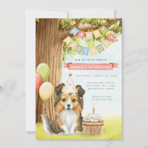 Cute Sheltie Dog Birthday Party Invitation Kaart