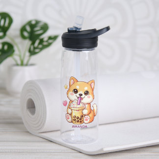  Cute Shiba Inu Dog Drinking Bubble Tea Add Name Waterfles