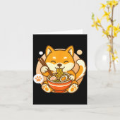Cute Shiba Inu Dog Ramen Noodles Bowl Anime Kawaii Kaart (Gele Bloem)