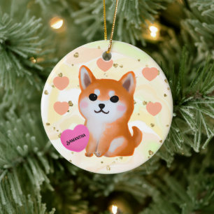 Cute Shiba Inu Hearts Voor Hondenliefhebber Keramisch Ornament