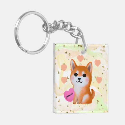 Cute Shiba Inu Hearts | Voor Hondenliefhebber Sleutelhanger (Voorkant Links)