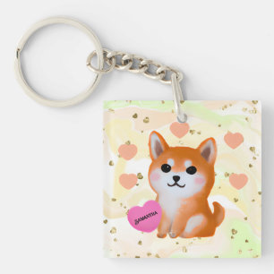 Cute Shiba Inu Hearts Voor Hondenliefhebber Sleutelhanger
