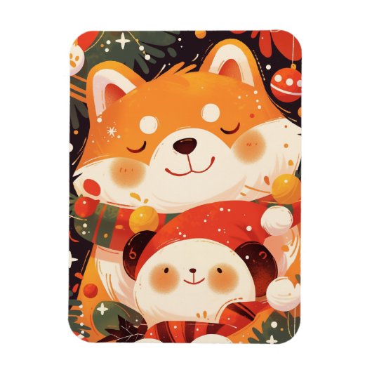 Cute Shiba Inu Hugging Panda Plush Magneet (Verticaal)