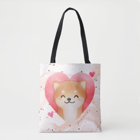 Cute Shiba Inu in een hart Draagtas (Voorkant)