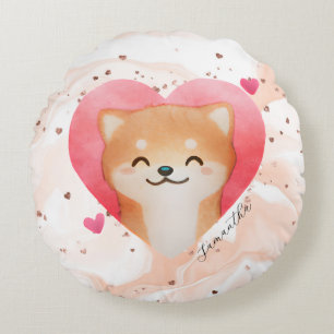 Cute Shiba Inu in een hart Rond Kussen