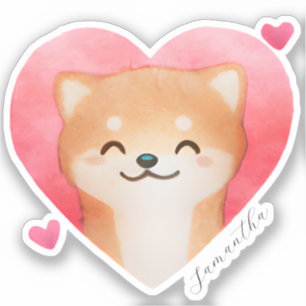 Cute Shiba Inu in een hart Sticker