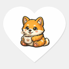 Cute Shiba Inu with Coffee – Cozy Dog Illustration Hart Sticker