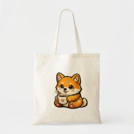 Cute Shiba Inu with Coffee – Cozy Dog Illustration Tote Bag