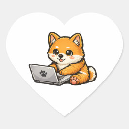 Cute Shiba Inu with Laptop – Cozy Dog Illustration Hart Sticker