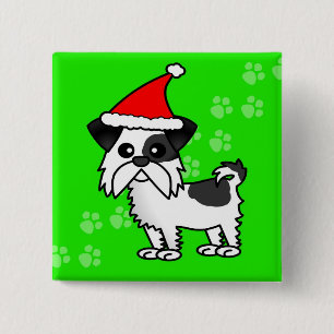 Cute Shih Tzu cartoon Santa Hat - Zwart-wit Vierkante Button 5,1 Cm
