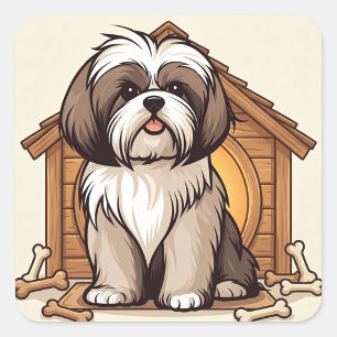 Cute Shih Tzu Illustratie Vierkante Sticker