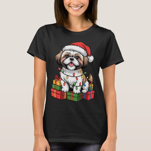 Cute Shih Tzu Santa Hat Christmas Xmas Dog Lovers T-shirt (Voorkant)
