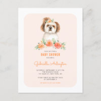 Cute Shih Tzu Waterverf Peach Floral Baby shower