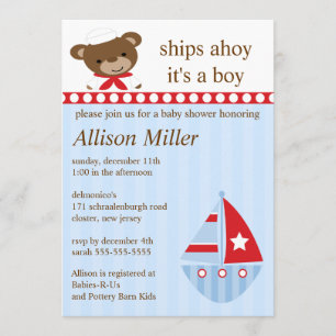 Cute Ships Ahoy Sailboat Boy Baby shower Kaart