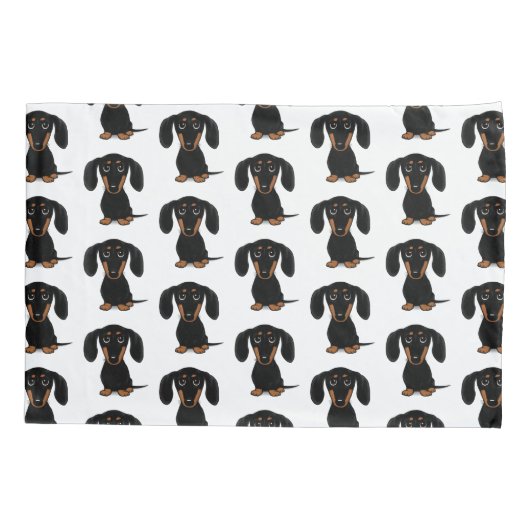 Cute Short Hazard Black en Tan Dachshund Pattern Kussensloop (Achterkant)